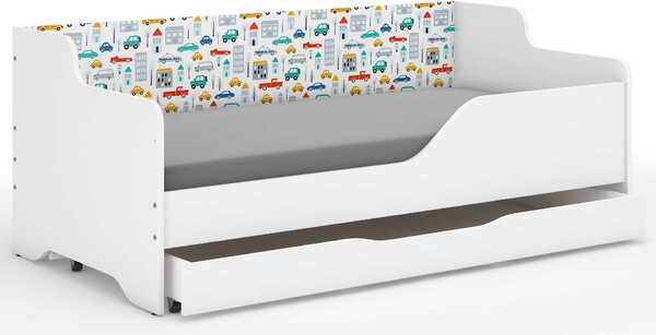 LILU gyerekágy laminált oldallal 160x80cm matraccal és ágyneműtartóval - autós