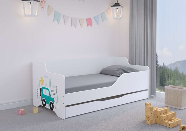 LILU gyerekágy laminált fronttal 160x80cm matraccal és ágyneműtartóval - autós