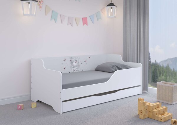 LILU gyermekágy laminált oldalakkal 160x80cm matraccal és ágyneműtároló rekesszel - ringatózó kislány