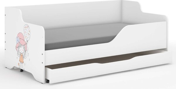 LILU gyerekágy laminált fronttal 160x80cm matraccal és ágyneműtartóval - kalapos lány lufival