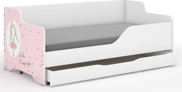 LILU gyerekágy laminált előlappal, 160x80cm, matraccal és ágyneműtartóval - hercegnős