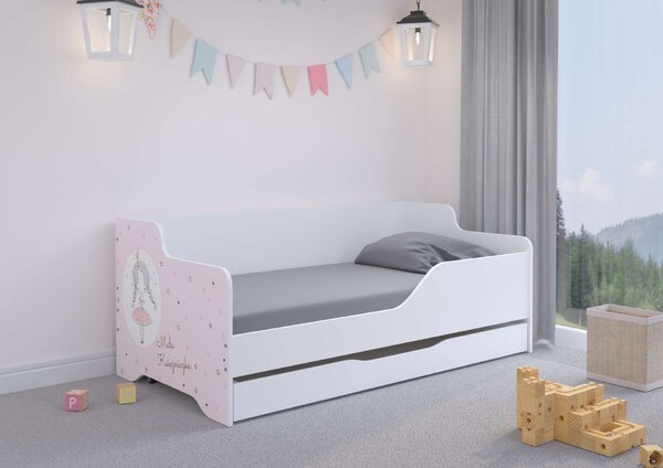 LILU gyerekágy laminált előlappal, 160x80cm, matraccal és ágyneműtartóval - hercegnős