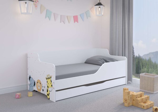 LILU gyerekágy laminált fronttal 160x80cm matraccal és ágyneműtartóval - mini zoo