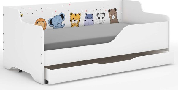 LILU gyerekágy laminált oldallal 160x80cm matraccal és ágyneműtartóval - mini zoo