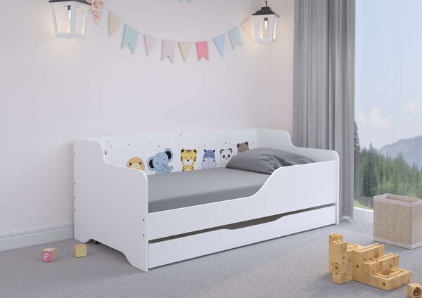 LILU gyerekágy laminált oldallal 160x80cm matraccal és ágyneműtartóval - mini zoo