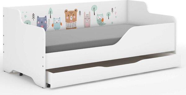 LILU gyerekágy laminált oldallal 160x80cm matraccal és ágyneműtartóval - erdős