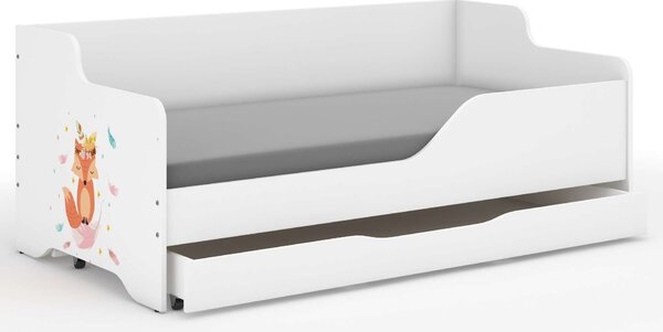 LILU gyerekágy laminált előlappal, 160x80cm, matraccal és ágyneműtartóval - bohóc róka