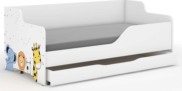 LILU gyerekágy laminált fronttal 160x80cm matraccal és ágyneműtartóval - mini zoo