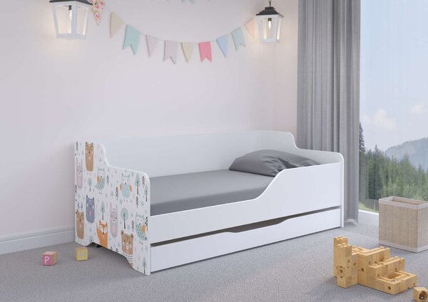 LILU gyerekágy laminált fronttal 160x80cm matraccal és ágyneműtartóval - erdős