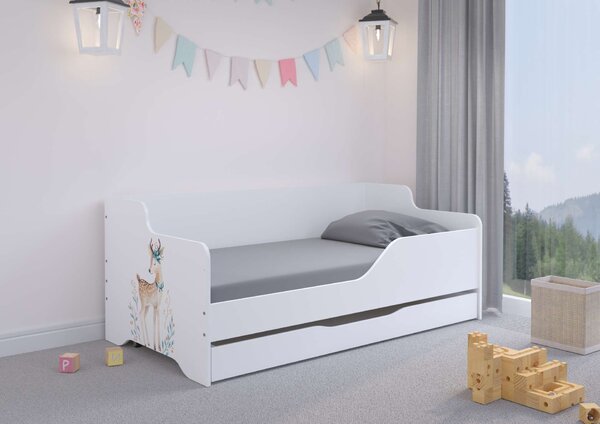 LILU gyerekágy laminált fronttal 160x80cm matraccal és ágyneműtartóval - őzike