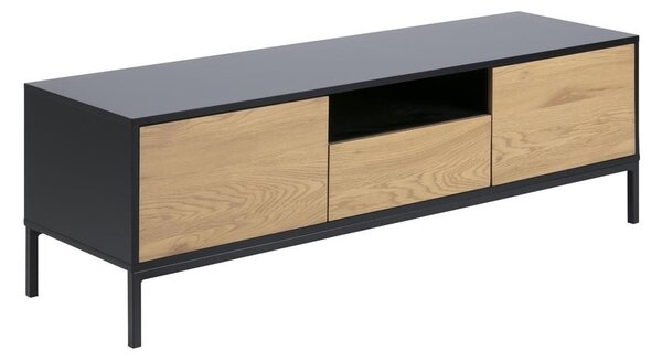 Fekete-natúr színű TV-állvány tölgyfa dekorral 140x45 cm Seaford – Actona