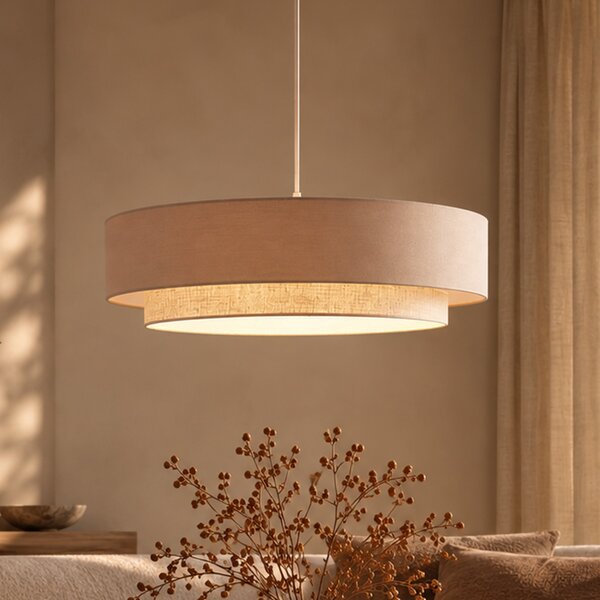 Modern, bézs függőlámpa természetes színnel, 50 cm, 3 égős - Drum Duo