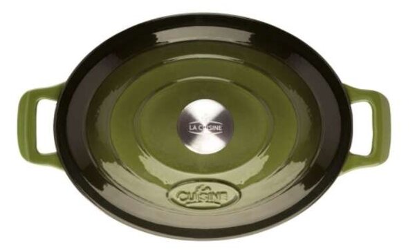 La Cuisine Green 4,75 literes zománcozott öntöttvas ovális sütőtál fedővel 29 x 23 x 11 cm