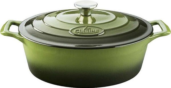 La Cuisine Green 4,75 literes zománcozott öntöttvas ovális sütőtál fedővel 29 x 23 x 11 cm