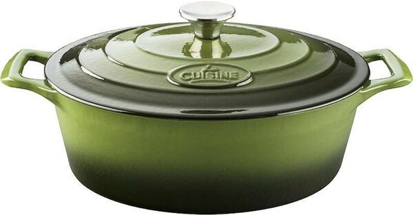 La Cuisine Green 4,75 literes zománcozott öntöttvas ovális sütőtál fedővel 29 x 23 x 11 cm