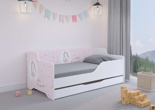 LILU gyerekágy laminált előlappal és oldalfallal 160x80cm matraccal és ágyneműtartóval - hercegnős