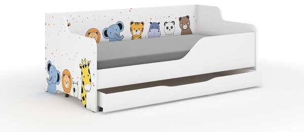 LILU gyerekágy laminált fronttal és oldallal 160x80cm matraccal és ágyneműtartóval - mini zoo