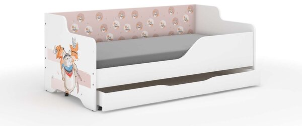 LILU gyerekágy laminált előlappal és oldallappal, 160x80cm, matraccal és ágyneműtárolóval - mák mintás