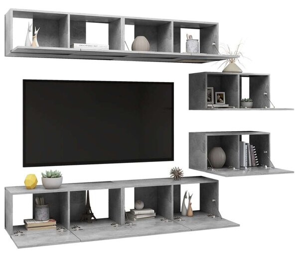 VidaXL 6 részes betonszürke forgácslap TV-szekrényszett