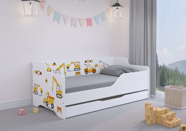 LILU gyermekágy laminált előlappal és oldallal, 160x80cm, matraccal és ágyneműtartóval - építkezés