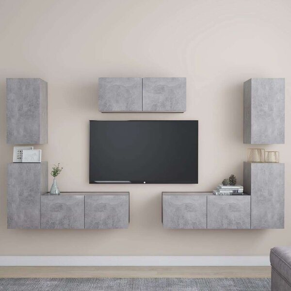 VidaXL 7 részes betonszürke forgácslap TV-szekrényszett