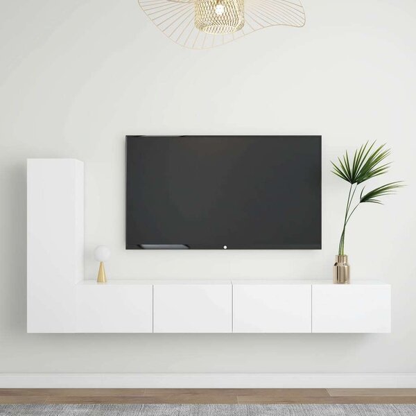 Modern Falra Szerelhető TV Szekrény Szett - 3 Rész - Fehér