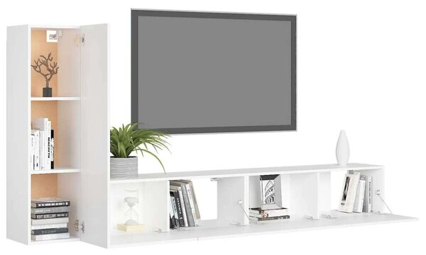 Modern Falra Szerelhető TV Szekrény Szett - 3 Rész - Fehér