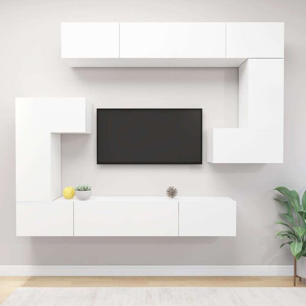 Modern Fehér TV-Szekrény Szett - 8 részes