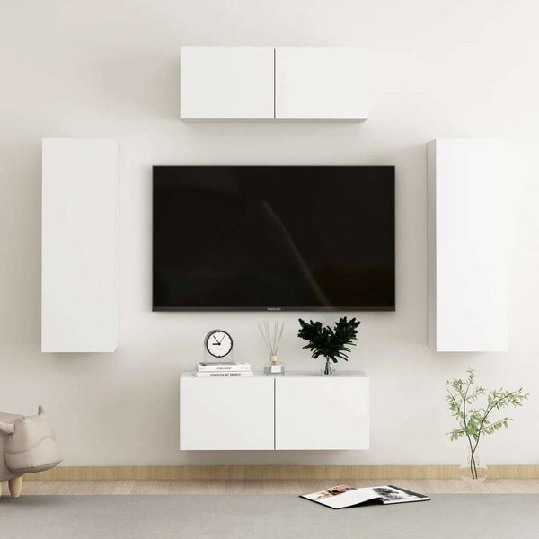 VidaXL Fehér TV-Szekrény Szett - 4 Rész - Falra Szerelhető