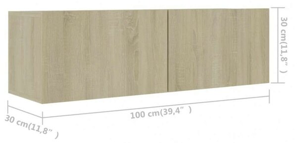 3 részes Falra Szerelhető TV Szekrény - Sonoma Tölgy - 100cm
