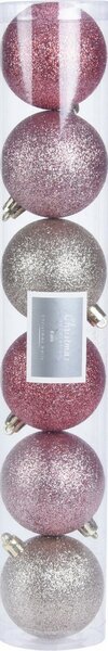 Glitter karácsonyi dísz készlet, rózsaszín, átmérő : 6 cm, 6 db