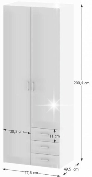KONDELA szekrény, 2 -ajtós, fehér extra magasfényű, GWEN 70425