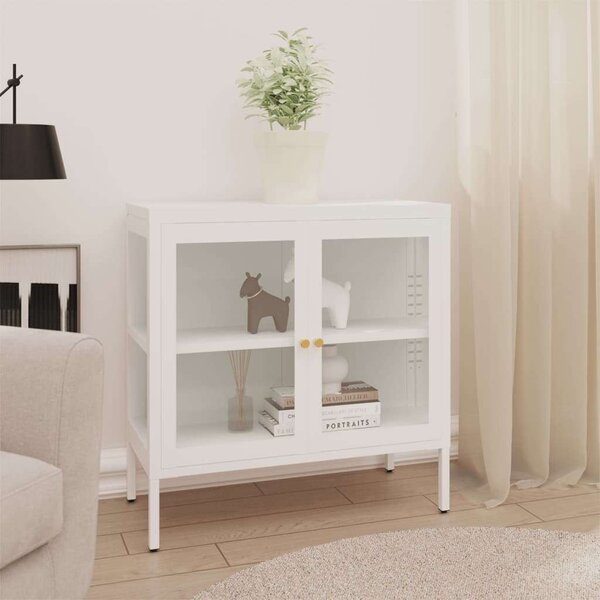 VidaXL Fehér Acél Üveg Tálalószekrény - 70x35x70 cm