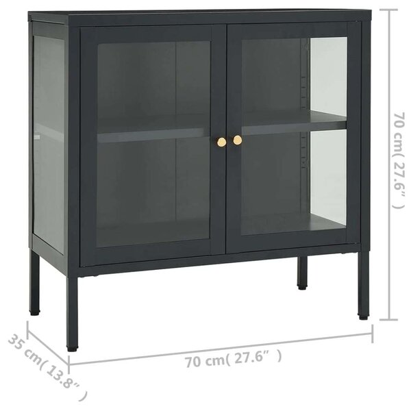 VidaXL Acél Üveg Tálalószekrény - Antracit Szürke - 70x35x70 cm