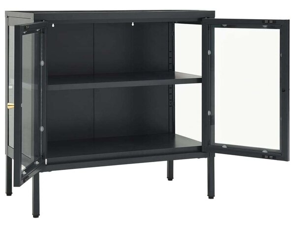 VidaXL Acél Üveg Tálalószekrény - Antracit Szürke - 70x35x70 cm