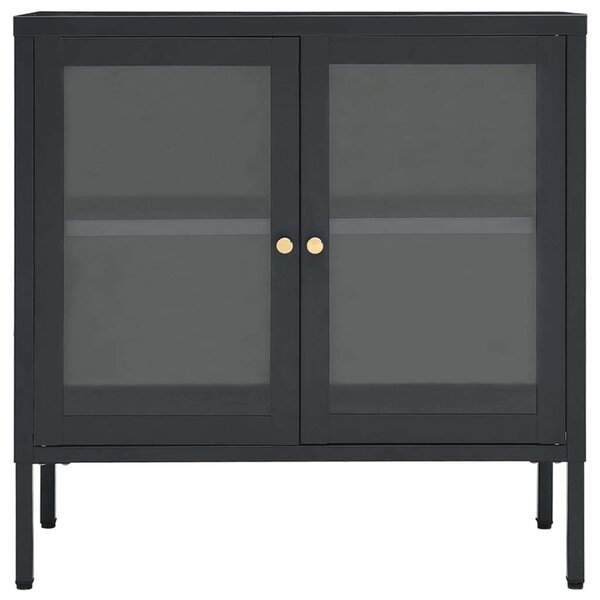 VidaXL Acél Üveg Tálalószekrény - Antracit Szürke - 70x35x70 cm