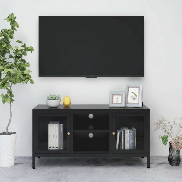 VidaXL TV-szekrény - Fekete Acél és Üveg - 105x35x52 cm