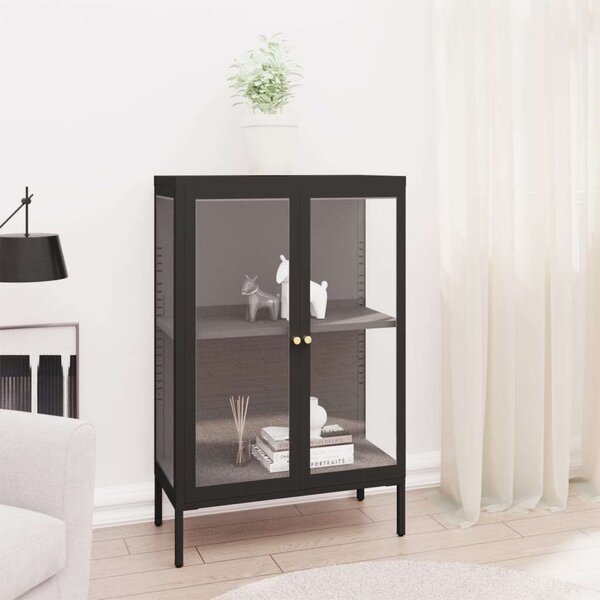 VidaXL fekete acél és üveg tálalószekrény 75 x 35 x 105 cm