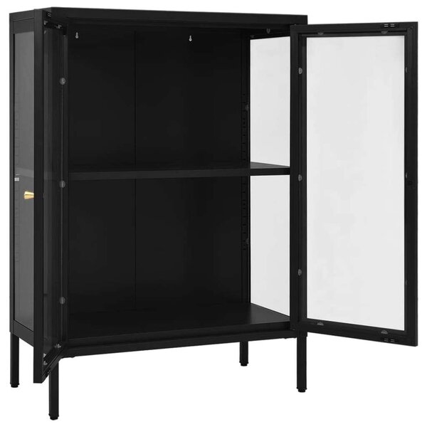 VidaXL fekete acél és üveg tálalószekrény 75 x 35 x 105 cm