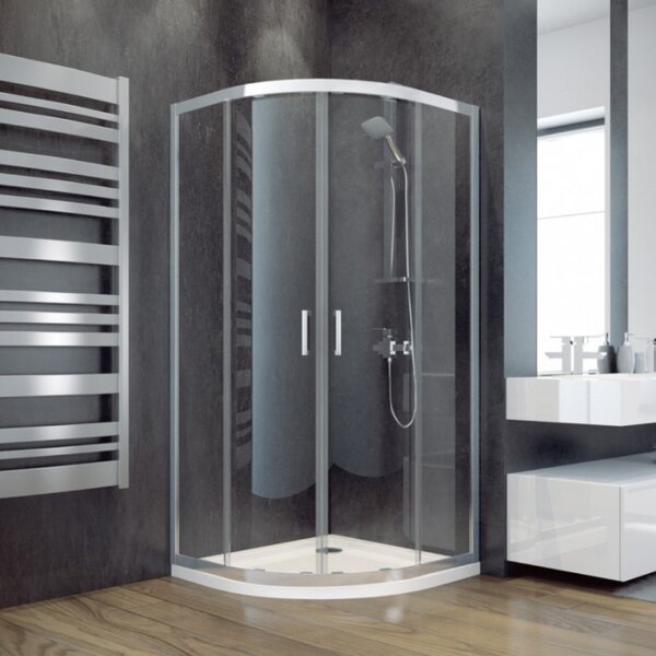 Besco MODERN 80x80/90x90 íves két tolóajtós zuhanykabin 6 mm vastag vízlepergető biztonsági üveggel, krómozott elemekkel, 185 cm magas
