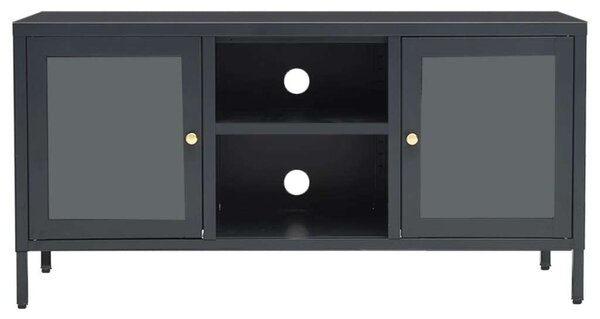 Acél Üveg TV Szekrény - 105x35x52 cm - Antracitszürke