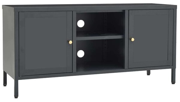 Acél Üveg TV Szekrény - 105x35x52 cm - Antracitszürke