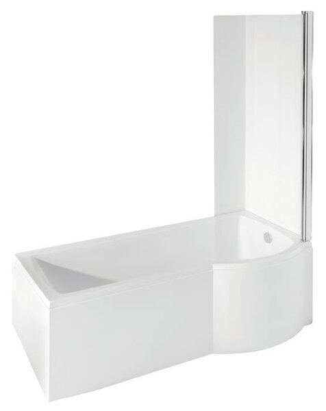 Besco INSPIRO 150x70 jobbos íves P-alakú akril zuhanykád kihajtható kádparavánnal, lábbal