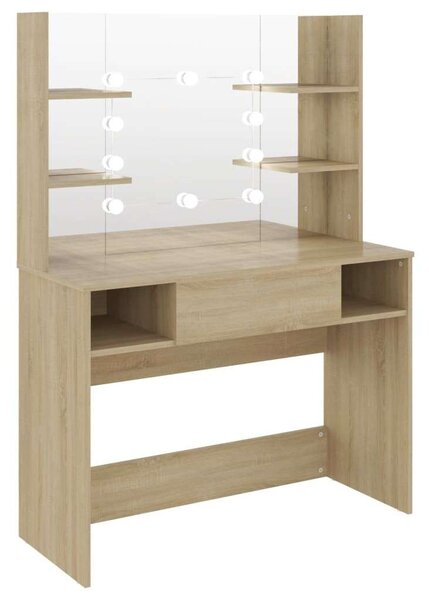 LED-es Sminkasztal - Tölgy - 100x40x135 cm