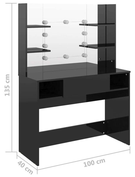 VidaXL LED-es Sminkasztal - Fekete - 100x40x135 cm