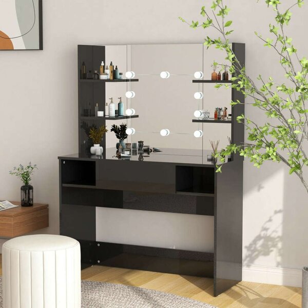 VidaXL LED-es Sminkasztal - Fekete - 100x40x135 cm