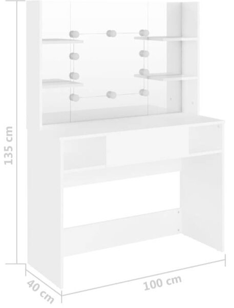 VidaXL Sminkasztal LED-es - Fehér - 100x40x135 cm