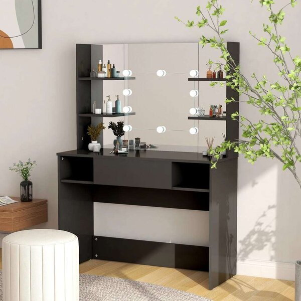 VidaXL LED-es Sminkasztal - Fekete - 100x40x135 cm