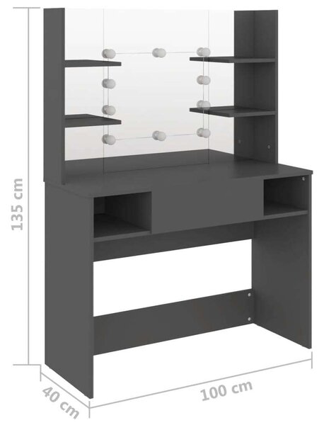 VidaXL LED-es Sminkasztal - Szürke - 100x40x135 cm