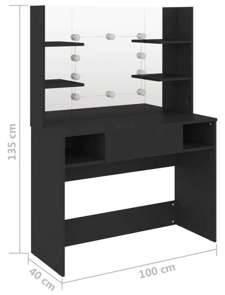 VidaXL LED-es Sminkasztal - Fekete - 100x40x135 cm